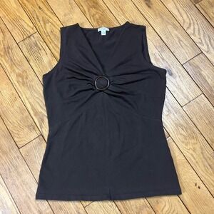 Nine West Separates Espresso Brown O-Ring V-Neck Sleeveless Top Small